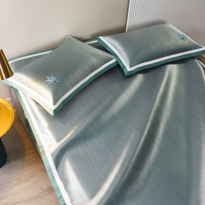 91家纺网 家纺一手货源 找家纺 涞澳家纺 2021新款凉席三件套-枫叶 枫叶-绿