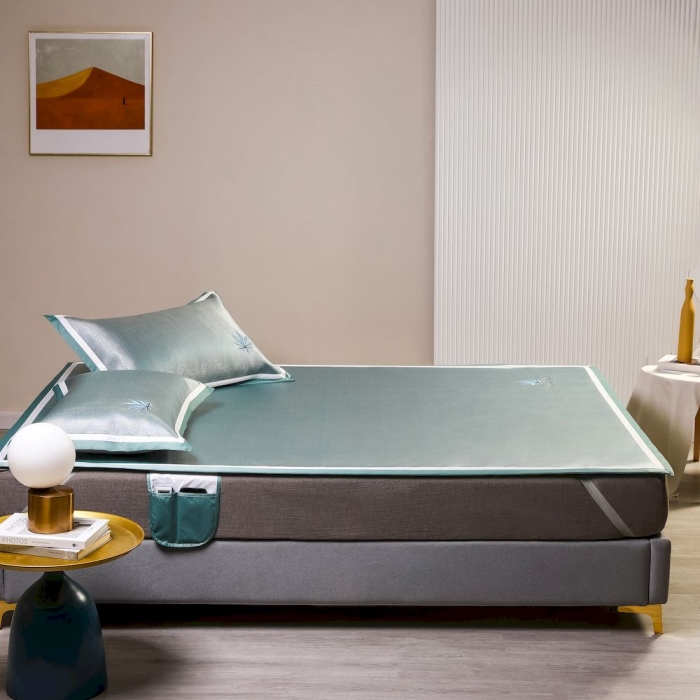 91家纺网 家纺一手货源 找家纺 涞澳家纺 2021新款凉席三件套-枫叶 枫叶-绿