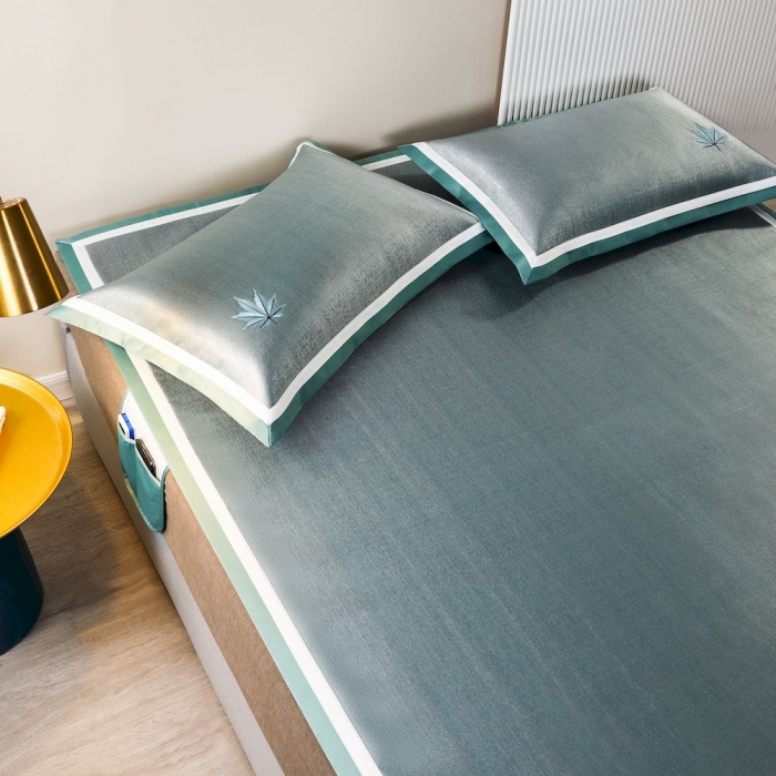 91家纺网 家纺一手货源 找家纺 涞澳家纺 2021新款凉席三件套-枫叶 枫叶-绿