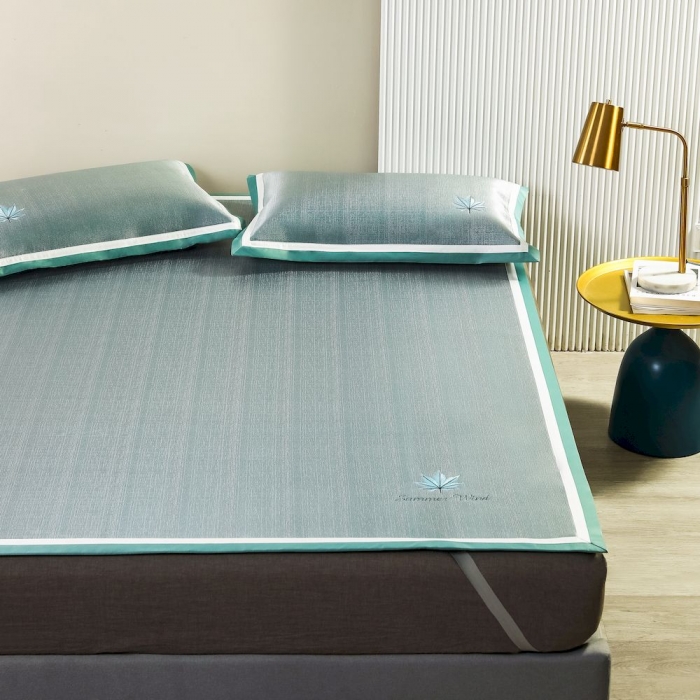 91家纺网 家纺一手货源 找家纺 涞澳家纺 2021新款凉席三件套-枫叶 枫叶-绿