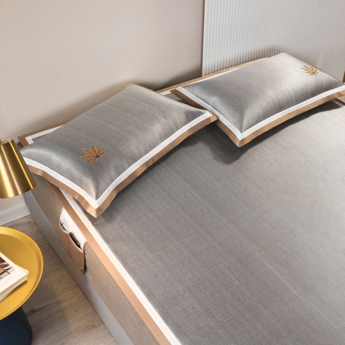 91家纺网 家纺一手货源 找家纺 涞澳家纺 2021新款凉席三件套-枫叶 枫叶-咖