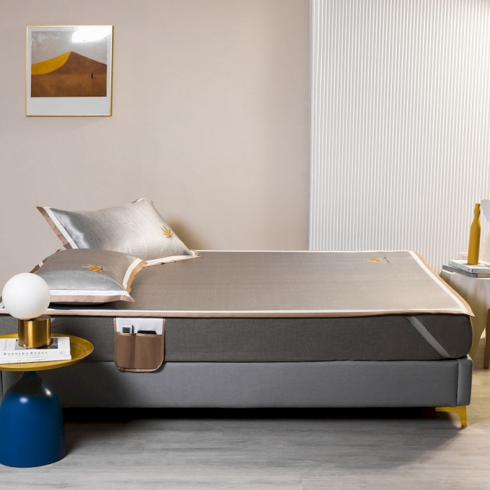 91家纺网 家纺一手货源 找家纺 涞澳家纺 2021新款凉席三件套-枫叶 枫叶-咖