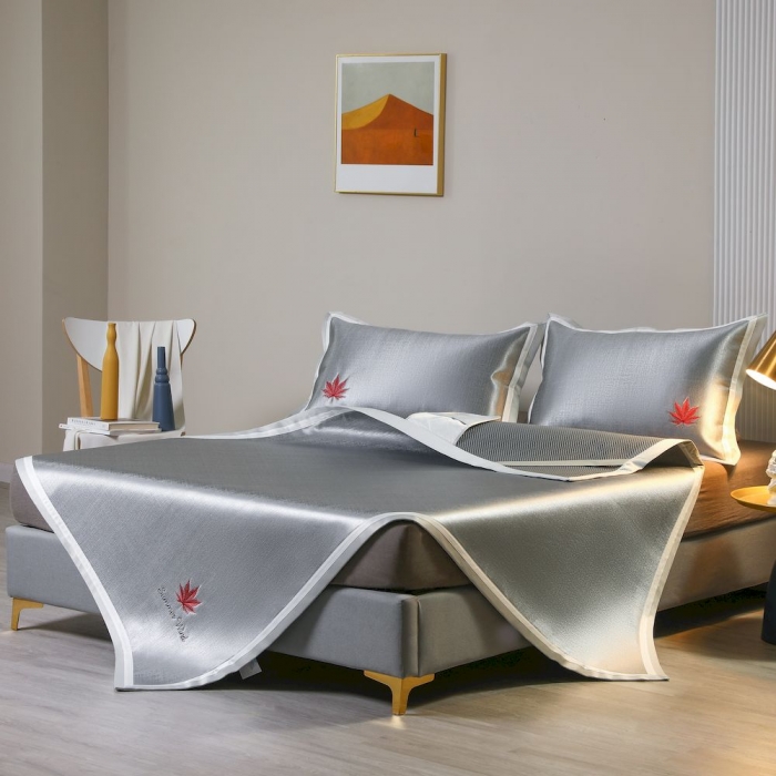 91家纺网 家纺一手货源 找家纺 涞澳家纺 2021新款凉席三件套-枫叶 枫叶-灰