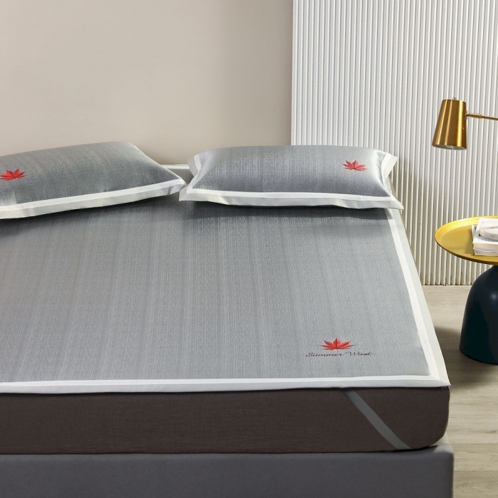 91家纺网 家纺一手货源 找家纺 涞澳家纺 2021新款凉席三件套-枫叶 枫叶-灰