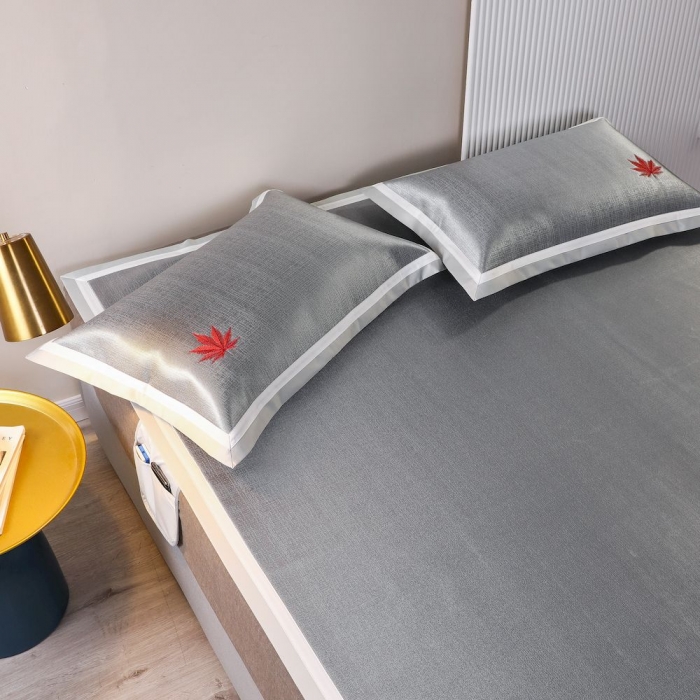 91家纺网 家纺一手货源 找家纺 涞澳家纺 2021新款凉席三件套-枫叶 枫叶-灰
