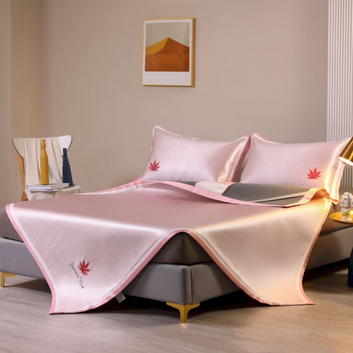 91家纺网 家纺一手货源 找家纺 涞澳家纺 2021新款凉席三件套-枫叶 枫叶-粉