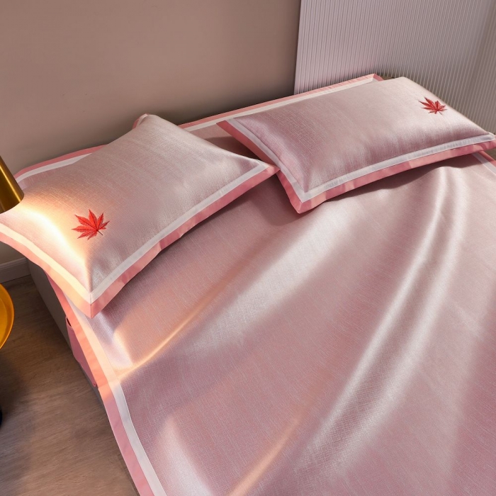 91家纺网 家纺一手货源 找家纺 涞澳家纺 2021新款凉席三件套-枫叶 枫叶-粉