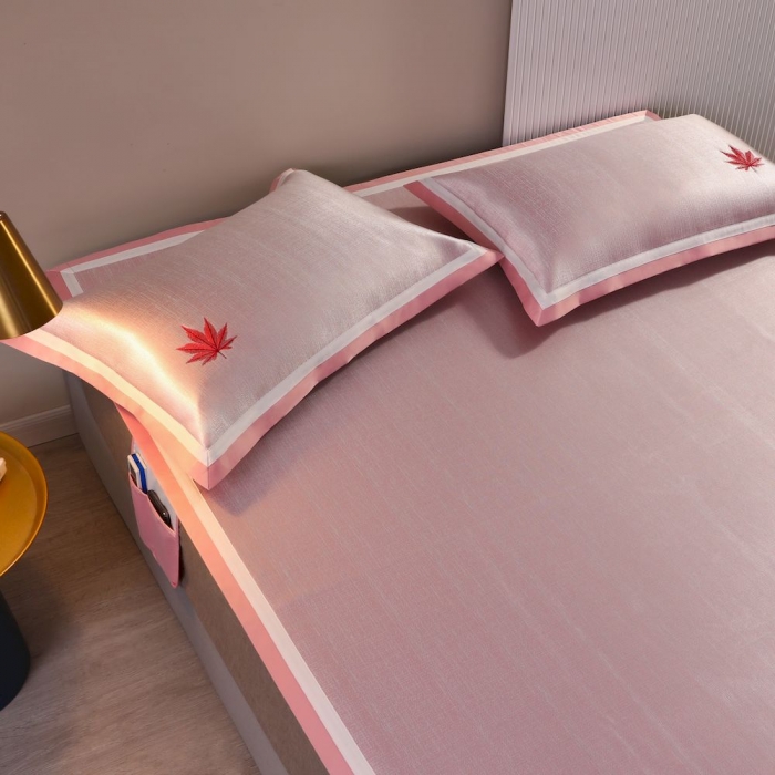 91家纺网 家纺一手货源 找家纺 涞澳家纺 2021新款凉席三件套-枫叶 枫叶-粉