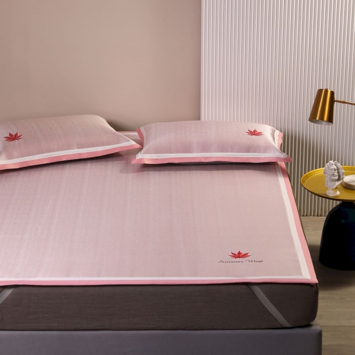 91家纺网 家纺一手货源 找家纺 涞澳家纺 2021新款凉席三件套-枫叶 枫叶-粉