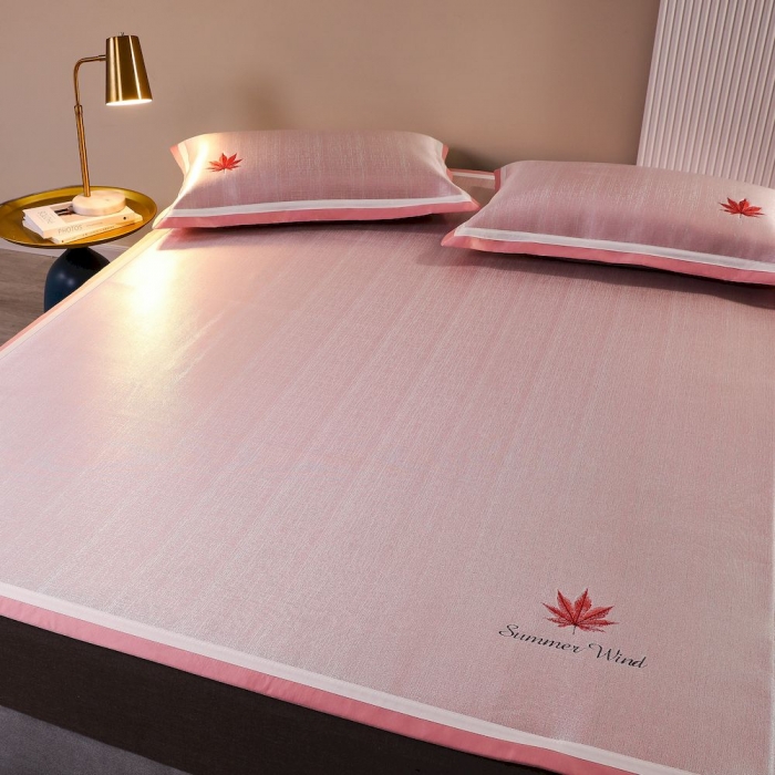 91家纺网 家纺一手货源 找家纺 涞澳家纺 2021新款凉席三件套-枫叶 枫叶-粉