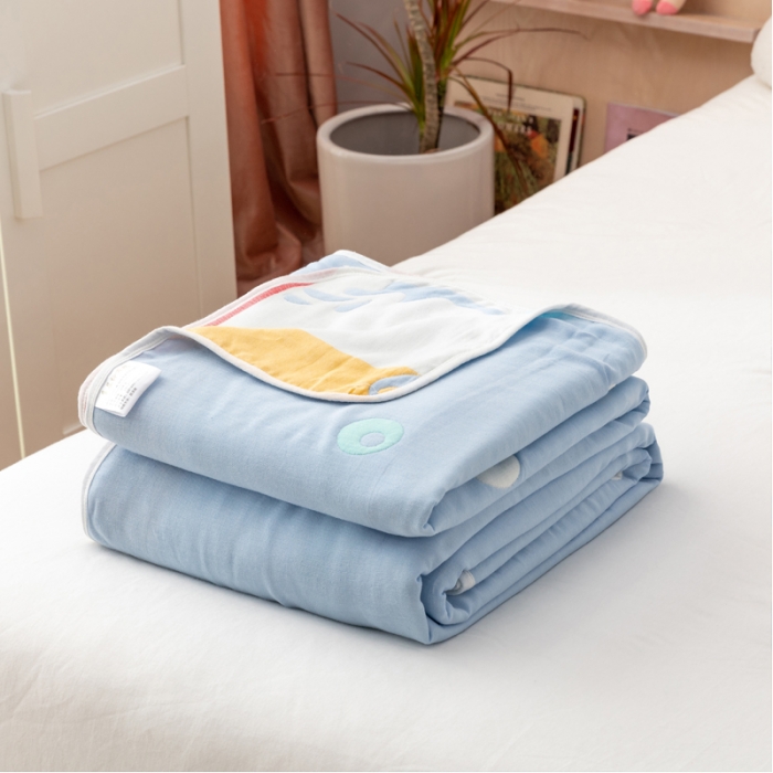 91家纺网 家纺一手货源 找家纺 朴尔家纺 2021新款卡漫风格全棉六层纱毛巾被 海洋乐园-兰