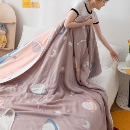 朴尔家纺 新款卡漫风格全棉六层纱毛巾被 浩瀚宇宙-豆沙