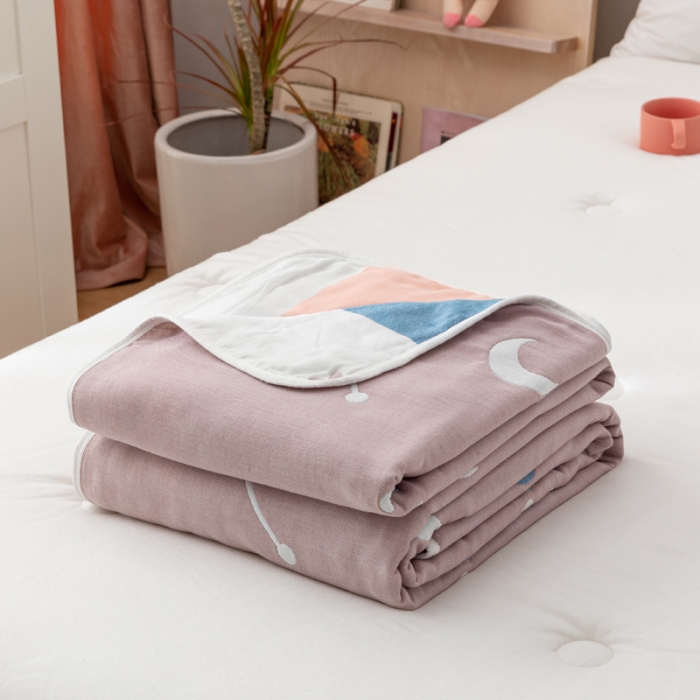 91家纺网 家纺一手货源 找家纺 朴尔家纺 新款卡漫风格全棉六层纱毛巾被 浩瀚宇宙-豆沙
