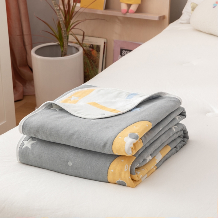 91家纺网 家纺一手货源 找家纺 朴尔家纺 2021新款卡漫风格全棉六层纱毛巾被 长鼻象-灰