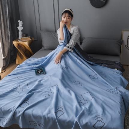 91家纺网 家纺一手货源 找家纺 朴尔家纺 2021新款主推特惠三层全棉纱布毛巾被 方与圆-蓝