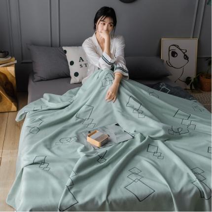 91家纺网 家纺一手货源 找家纺 朴尔家纺 新款主推特惠三层全棉纱布毛巾被 方与圆-墨绿