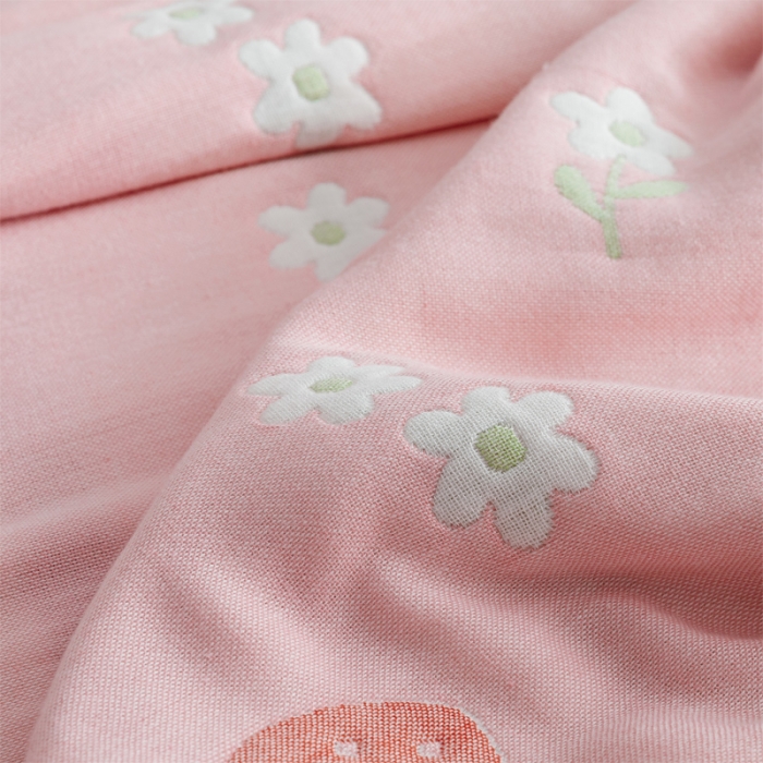 91家纺网 家纺一手货源 找家纺 朴尔家纺 2021新款六层全棉纱布毛巾被 甜甜草莓-粉