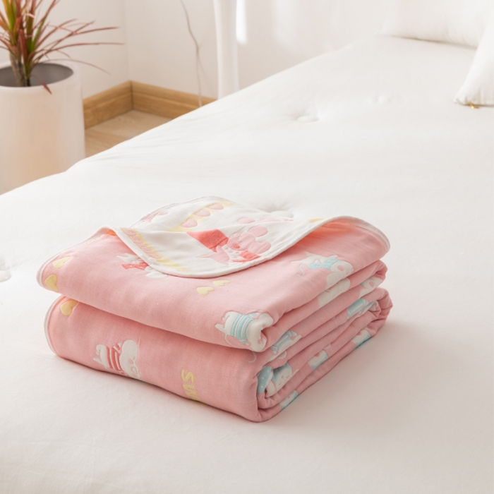 91家纺网 家纺一手货源 找家纺 朴尔家纺 2021新款卡通系全棉六层纱毛巾 开心鼠-粉