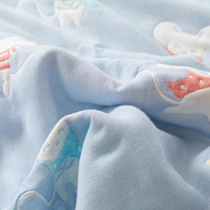 91家纺网 家纺一手货源 找家纺 朴尔家纺 2021新款卡通系全棉六层纱毛巾 开心鼠-蓝