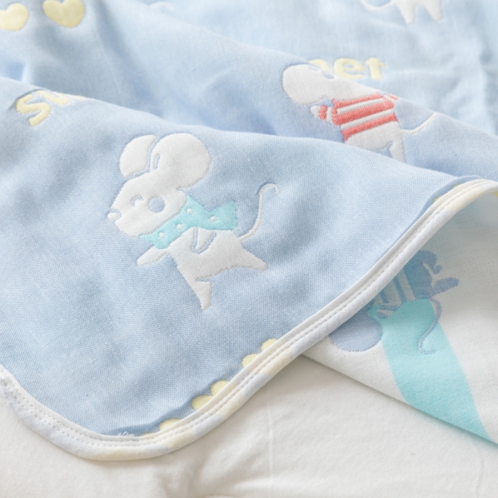 91家纺网 家纺一手货源 找家纺 朴尔家纺 2021新款卡通系全棉六层纱毛巾 开心鼠-蓝