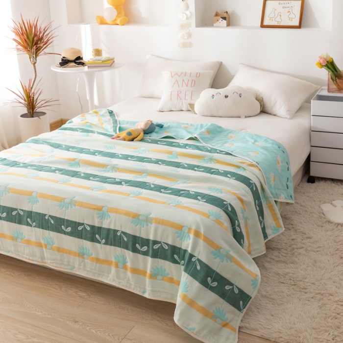 91家纺网 家纺一手货源 找家纺 朴尔家纺 2021新款卡通系全棉六层纱毛巾 一米阳光-绿