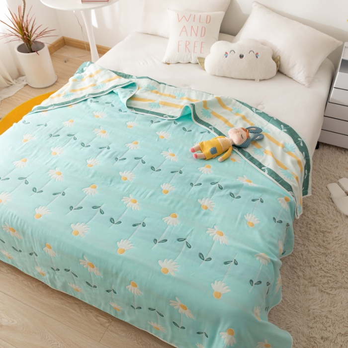 91家纺网 家纺一手货源 找家纺 朴尔家纺 2021新款卡通系全棉六层纱毛巾 一米阳光-绿