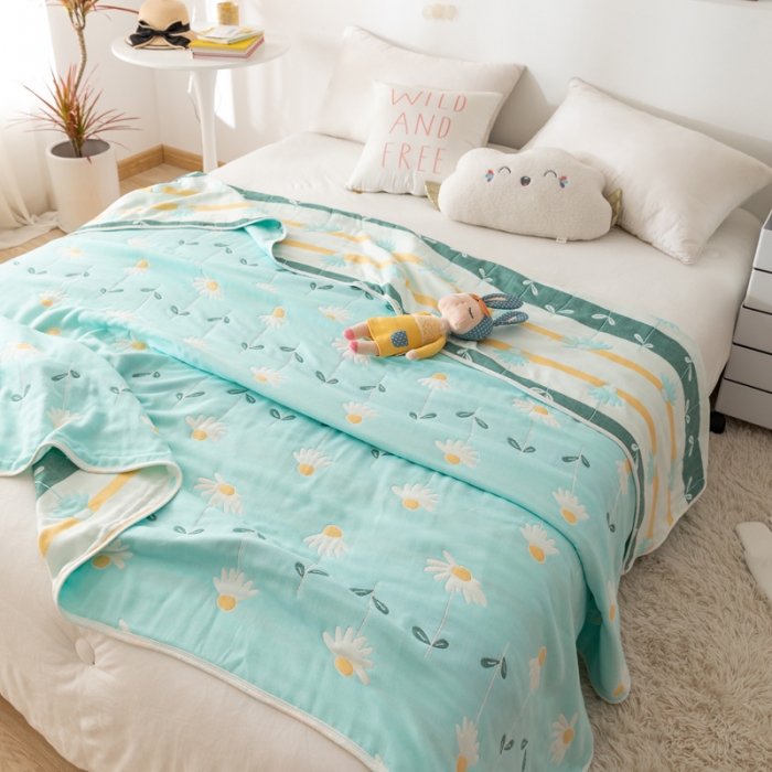 91家纺网 家纺一手货源 找家纺 朴尔家纺 2021新款卡通系全棉六层纱毛巾 一米阳光-绿