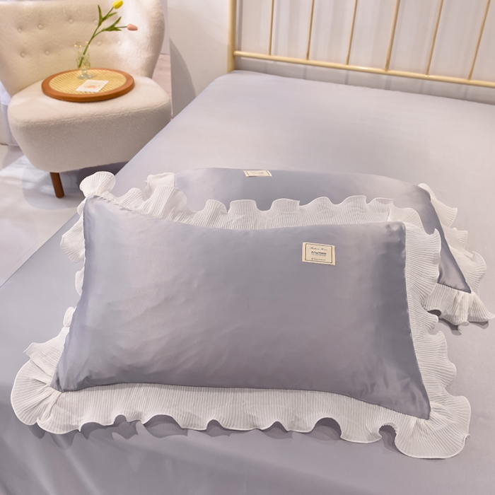 91家纺网 家纺一手货源 找家纺 艾米 2025新款水洗真丝雪纺花边揽梦系列四件套 灰