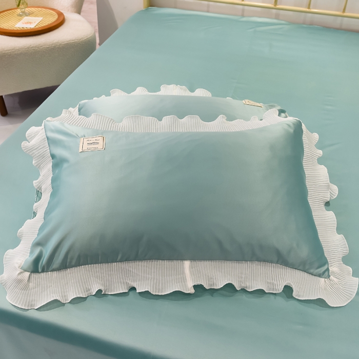 91家纺网 家纺一手货源 找家纺 艾米 2025新款水洗真丝雪纺花边揽梦系列四件套 绿