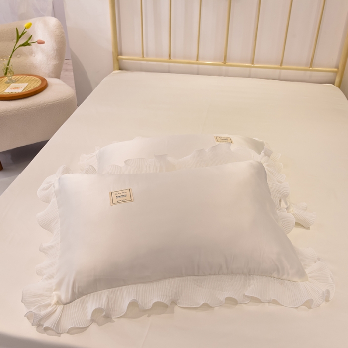 91家纺网 家纺一手货源 找家纺 艾米 2025新款水洗真丝雪纺花边揽梦系列四件套 奶白