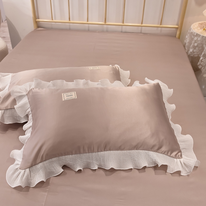 91家纺网 家纺一手货源 找家纺 艾米 2025新款水洗真丝雪纺花边揽梦系列四件套 香槟