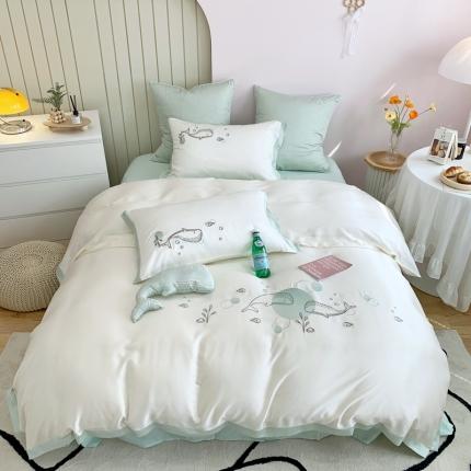 91家纺网 家纺一手货源 找家纺 （总）馨蕊家居 80S兰精天丝四件套-小海豚-月光白