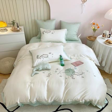 （总）馨蕊家居 80S兰精天丝四件套-小海豚-月光白