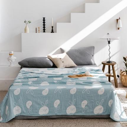 91家纺网 家纺一手货源 找家纺 朴尔家纺 新款加厚三层水洗棉全棉纱布毛巾被 灵动兔-兰