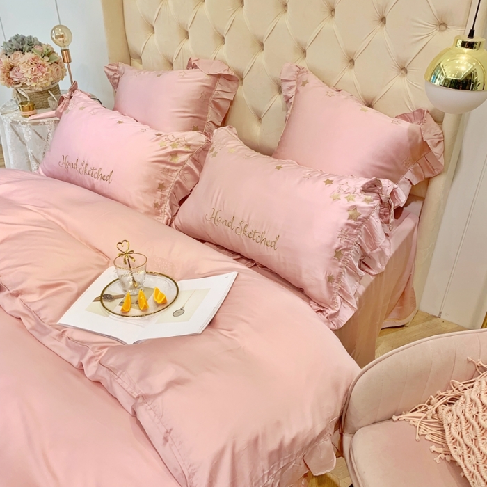 91家纺网 家纺一手货源 找家纺 （总）馨蕊家居 新款80S兰精天丝四件套-星愿-萝莉粉