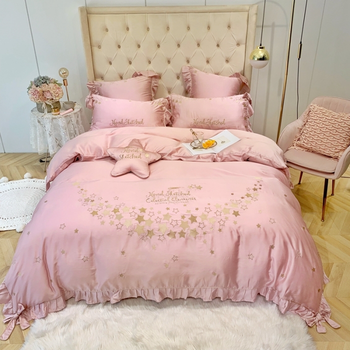 91家纺网 家纺一手货源 找家纺 （总）馨蕊家居 新款80S兰精天丝四件套-星愿-萝莉粉