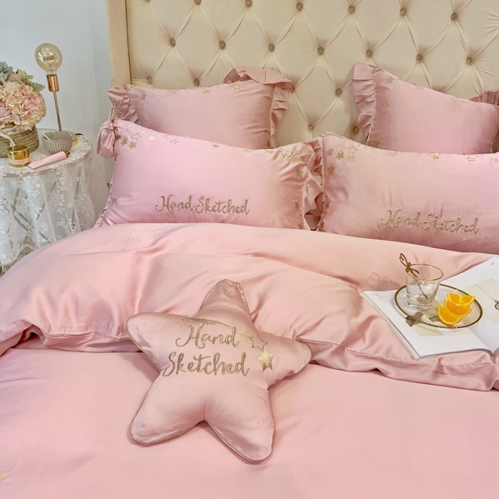 91家纺网 家纺一手货源 找家纺 （总）馨蕊家居 新款80S兰精天丝四件套-星愿-萝莉粉