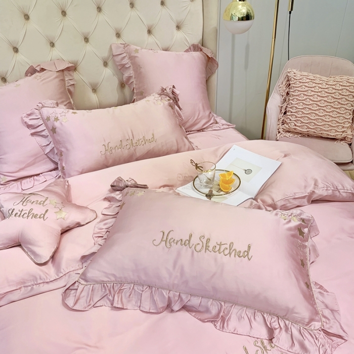 91家纺网 家纺一手货源 找家纺 （总）馨蕊家居 新款80S兰精天丝四件套-星愿-萝莉粉