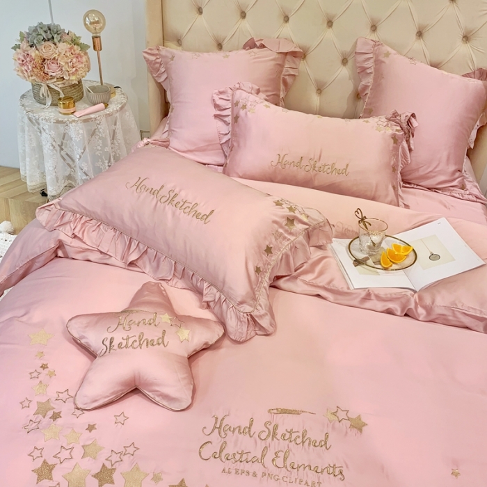 91家纺网 家纺一手货源 找家纺 （总）馨蕊家居 新款80S兰精天丝四件套-星愿-萝莉粉