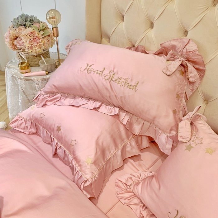 91家纺网 家纺一手货源 找家纺 （总）馨蕊家居 新款80S兰精天丝四件套-星愿-萝莉粉