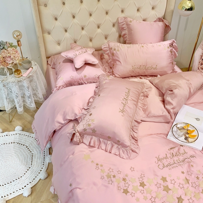 91家纺网 家纺一手货源 找家纺 （总）馨蕊家居 新款80S兰精天丝四件套-星愿-萝莉粉