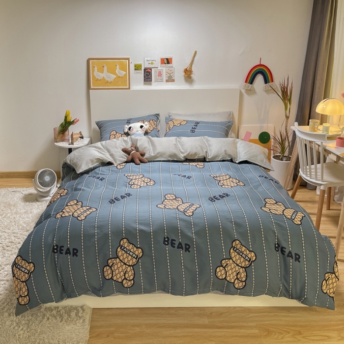 91家纺网 家纺一手货源 找家纺 金丝鸟 2021新款全棉四件套 嘻哈熊