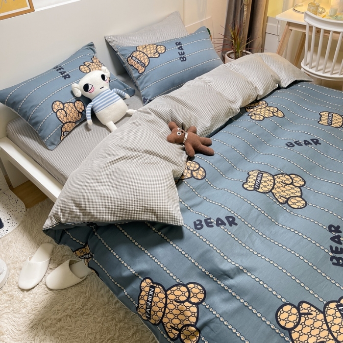 91家纺网 家纺一手货源 找家纺 金丝鸟 2021新款全棉四件套 嘻哈熊