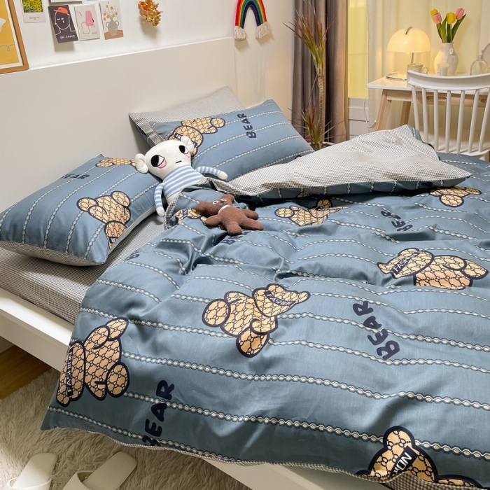 91家纺网 家纺一手货源 找家纺 金丝鸟 2021新款全棉四件套 嘻哈熊