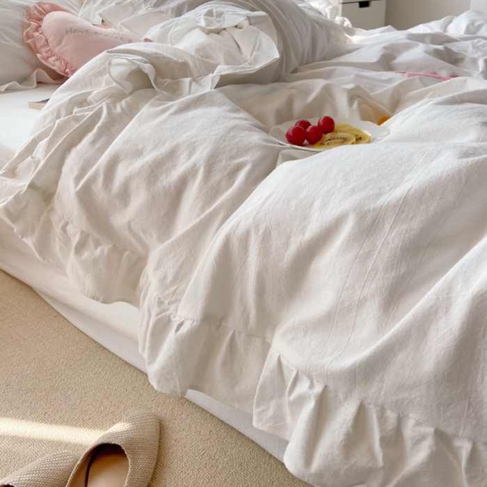 91家纺网 家纺一手货源 找家纺 淑女公社 2021新款全棉毛巾绣向日葵系列四件套 白色