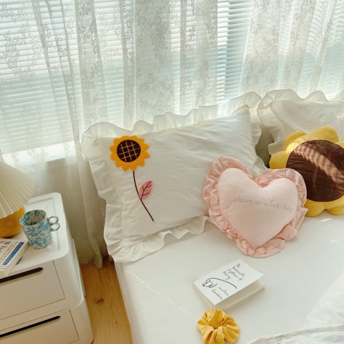 91家纺网 家纺一手货源 找家纺 淑女公社 2021新款全棉毛巾绣向日葵系列四件套 白色