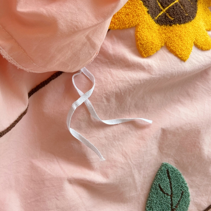 91家纺网 家纺一手货源 找家纺 淑女公社 2021新款全棉毛巾绣向日葵系列四件套 粉色