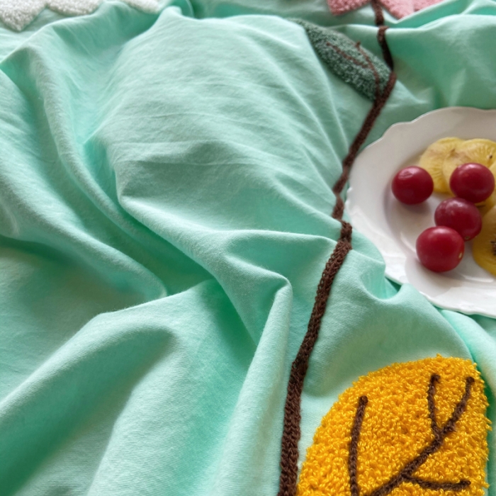 91家纺网 家纺一手货源 找家纺 淑女公社 2021新款全棉毛巾绣向日葵系列四件套 绿色
