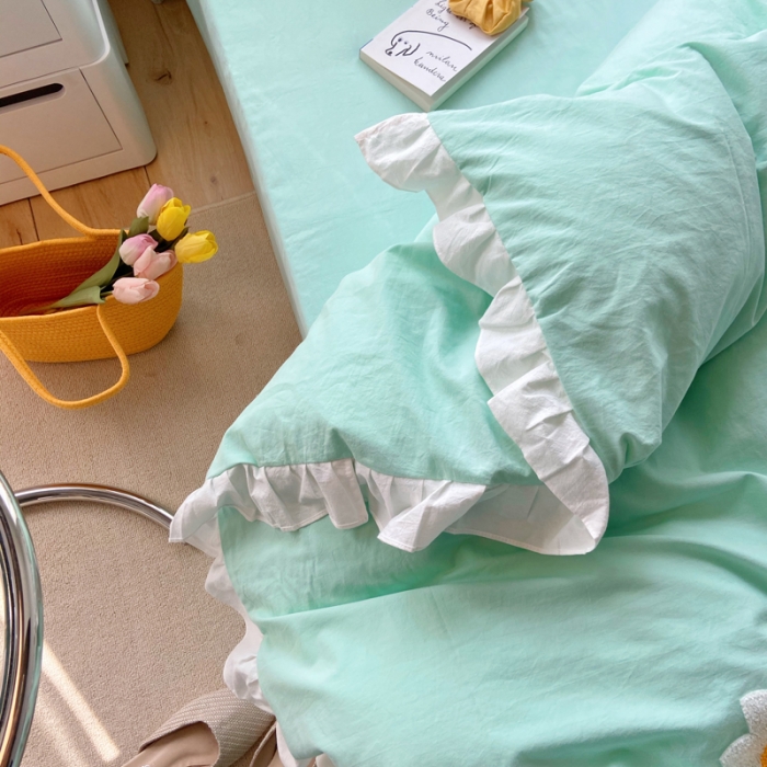 91家纺网 家纺一手货源 找家纺 淑女公社 2021新款全棉毛巾绣向日葵系列四件套 绿色