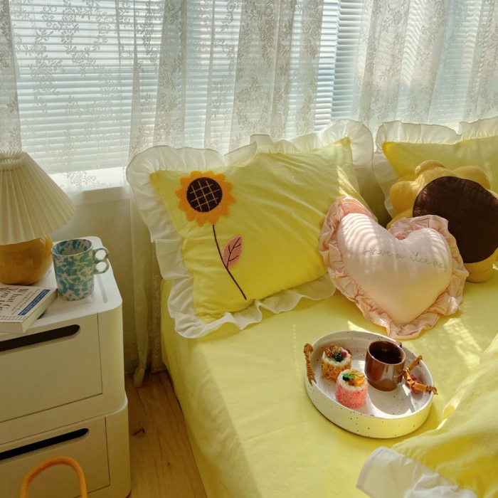 91家纺网 家纺一手货源 找家纺 淑女公社 2021新款全棉毛巾绣向日葵系列四件套 黄色